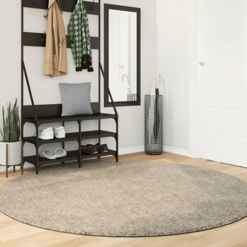 Gulvtæppe ISTAN Ø 100 cm lang luv skinnende look beige