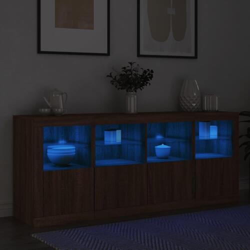 Skænk med LED-lys 163x37x67cm brun egetræsfarve