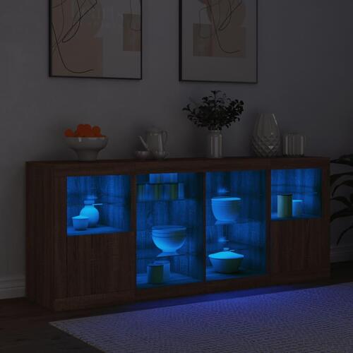 Skænk med LED-lys 163x37x67cm brun egetræsfarve