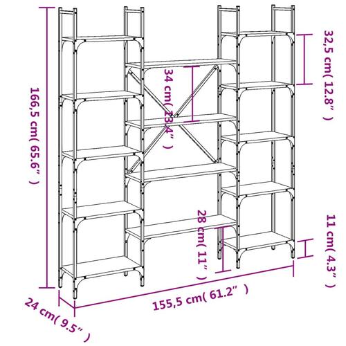 Bogreol 155,5x24x166,5 cm konstrueret træ røget egetræsfarve