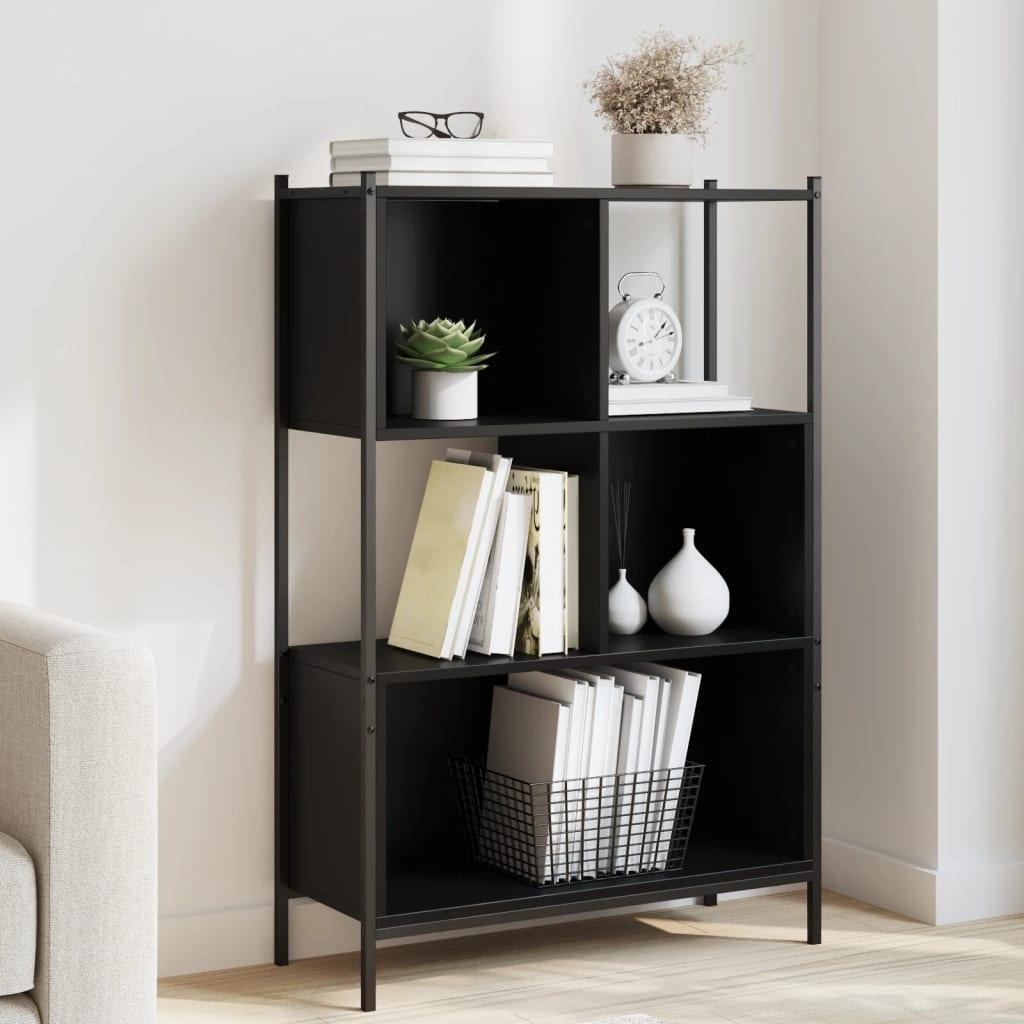 Bogreol 72x28x109 cm konstrueret træ sort