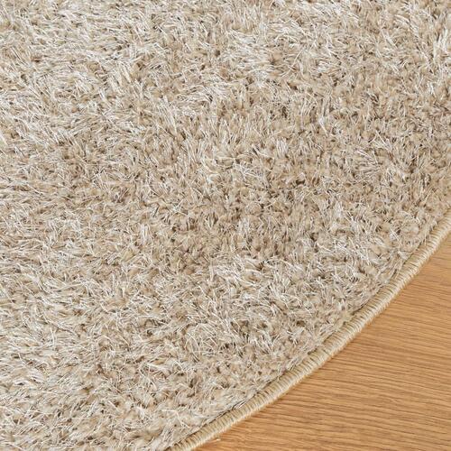 Gulvtæppe ISTAN Ø 80 cm lang luv skinnende look beige