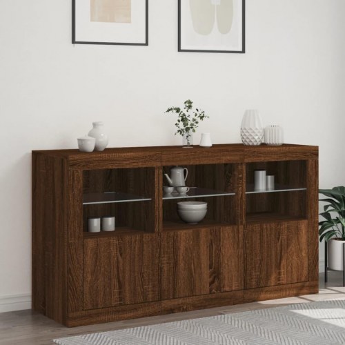 Skænk med LED-lys 123x37x67 cm brun egetræsfarve
