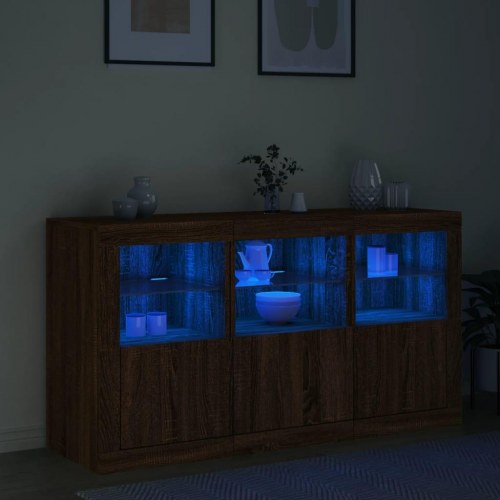 Skænk med LED-lys 123x37x67 cm brun egetræsfarve