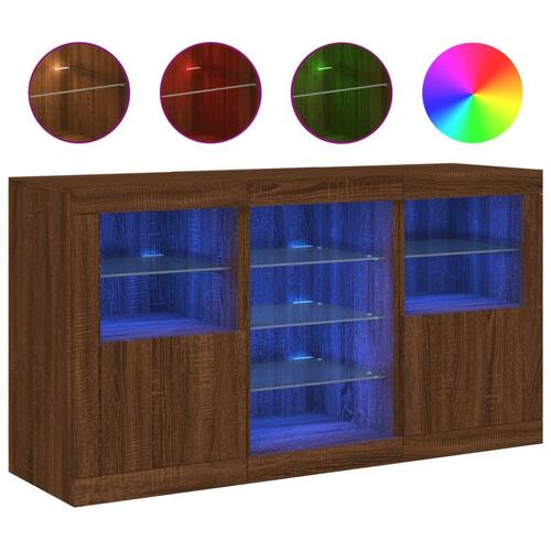 Skænk med LED-lys 123x37x67 cm brun egetræsfarve