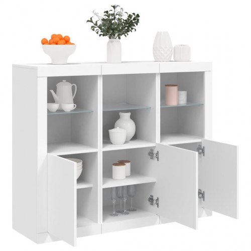 Skænke med LED-lys - 3 stk. i hvidt konstrueret træ, 123 × 37 × 100 cm