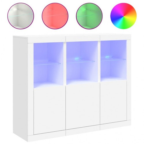 Skænke med LED-lys - 3 stk. i hvidt konstrueret træ, 123 × 37 × 100 cm