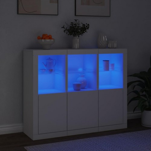 Skænke med LED-lys - 3 stk. i hvidt konstrueret træ, 123 × 37 × 100 cm