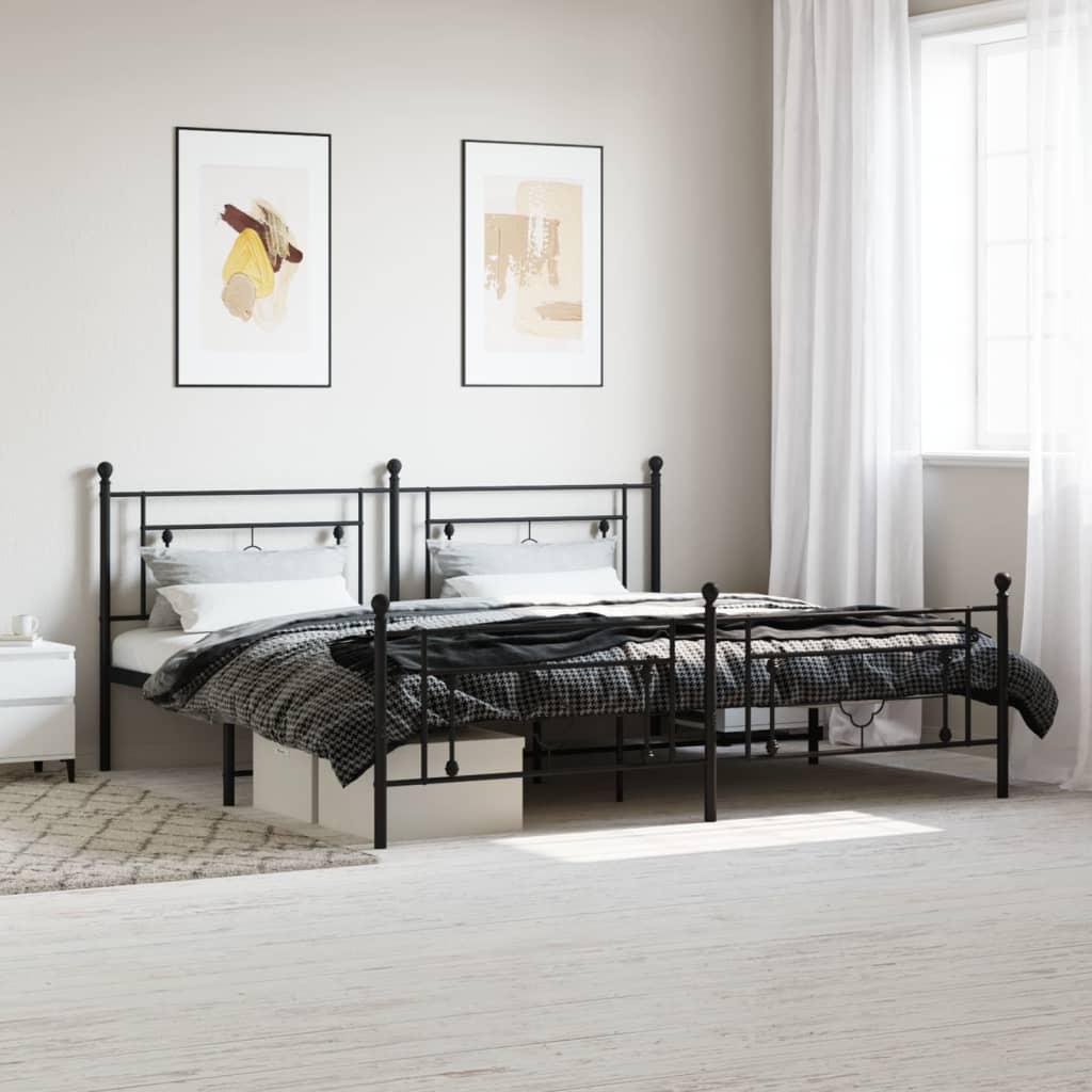 Sengeramme med sengegavl og fodgærde 193x203 cm metal sort