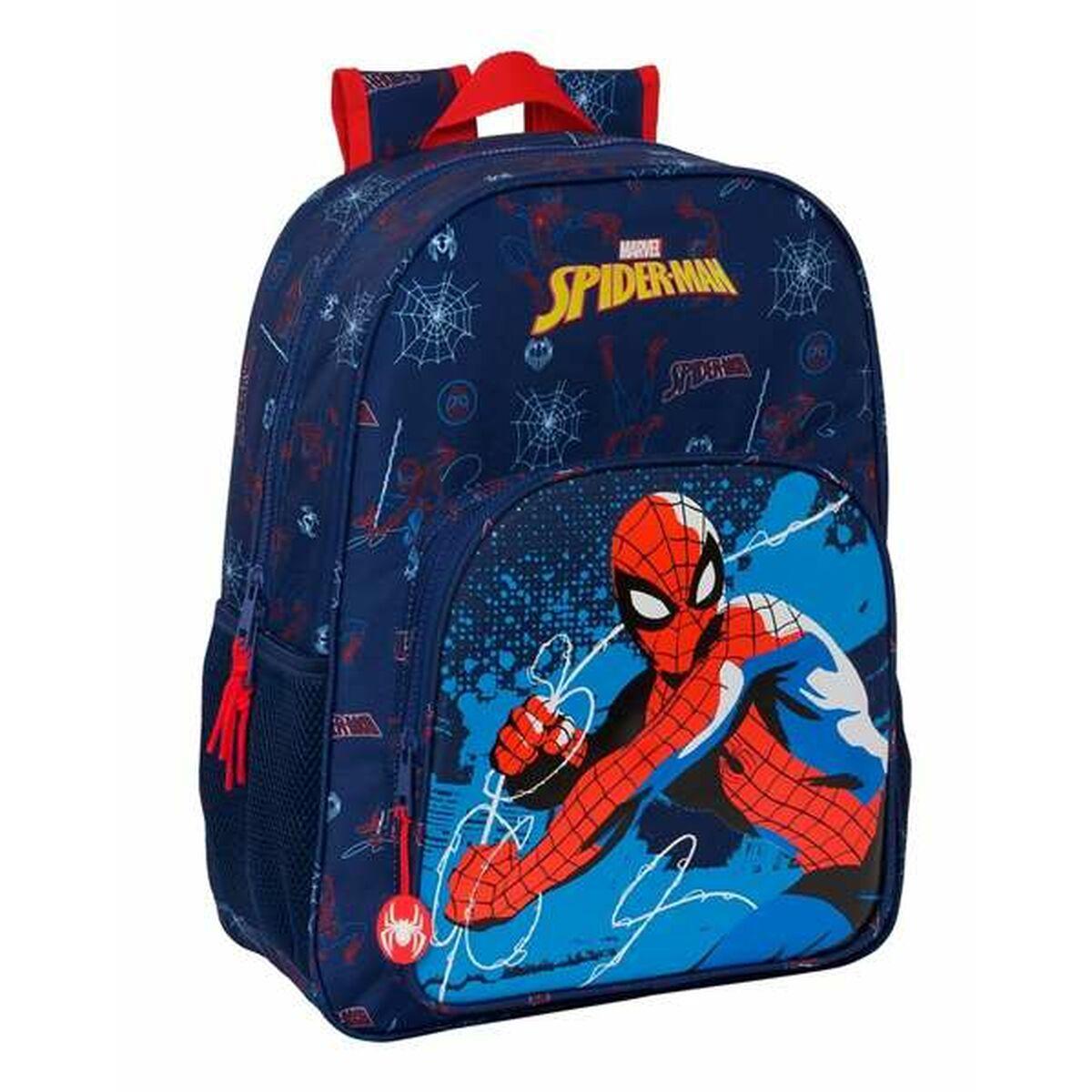 Skoletaske Spider-Man Neon Marineblå 33 x 42 x 14 cm billede