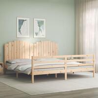 Sengeramme med sengegavl 200x200 cm massivt træ