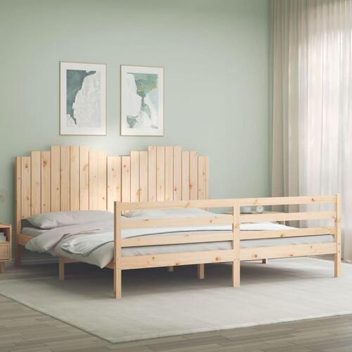 Sengeramme med sengegavl 200x200 cm massivt træ