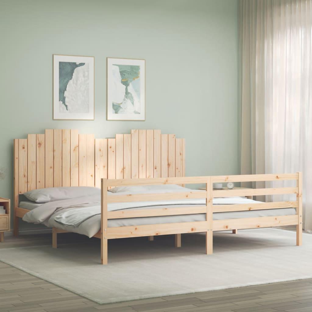 Sengeramme med sengegavl 200x200 cm massivt træ