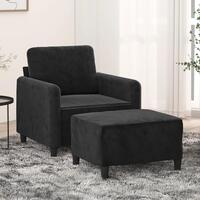 Sofastol med fodskammel 60 cm velour sort