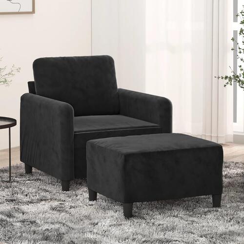 Sofastol med fodskammel 60 cm velour sort
