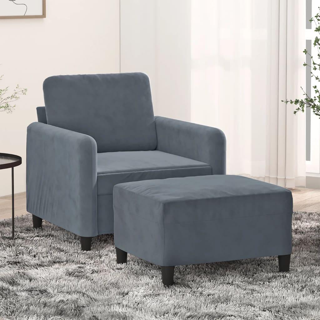 Sofastol med fodskammel 60 cm velour mørkegrå