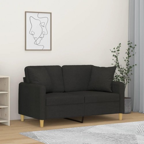 2-personers sofa med pyntepuder - stof, sort, sædebredde 120 cm