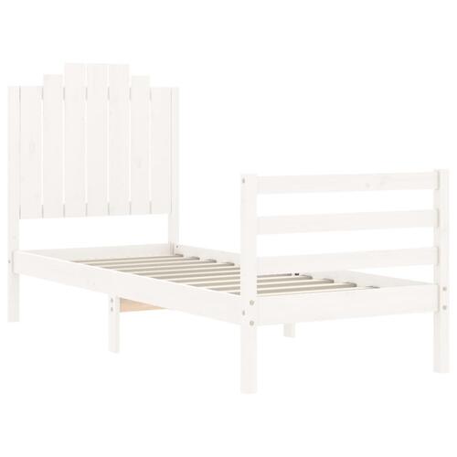 Sengeramme med sengegavl Small Single massivt træ hvid