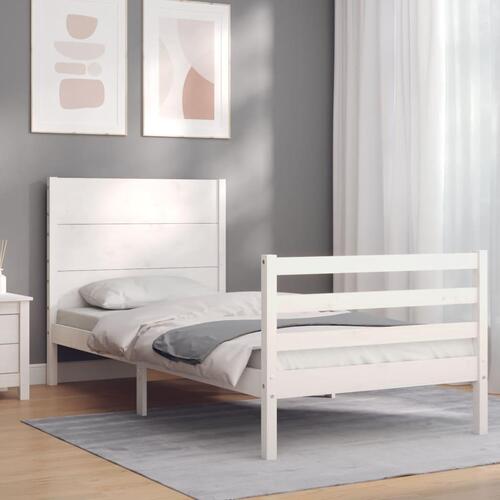 Sengeramme med sengegavl 100x200 cm massivt træ hvid