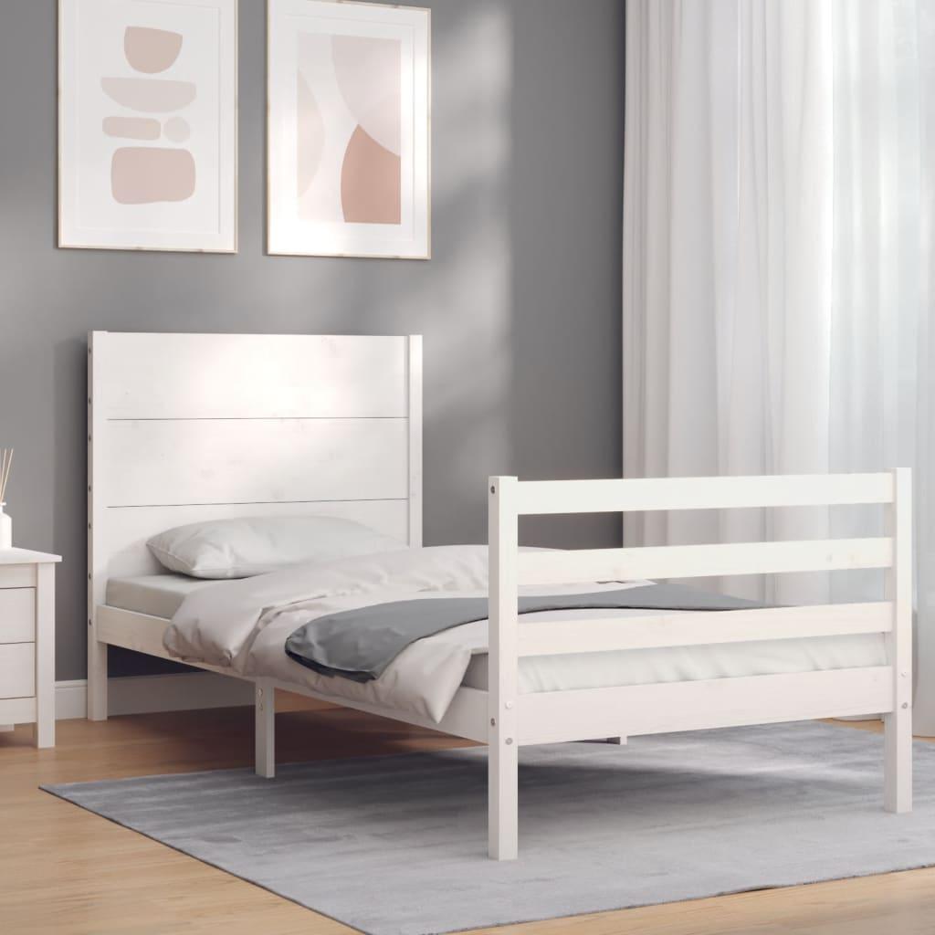 Sengeramme med sengegavl 100x200 cm massivt træ hvid