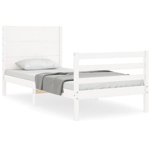 Sengeramme med sengegavl 100x200 cm massivt træ hvid