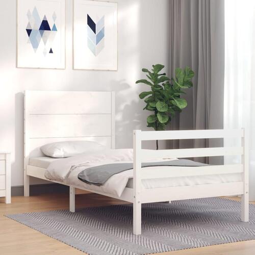 Sengeramme med sengegavl 100x200 cm massivt træ hvid