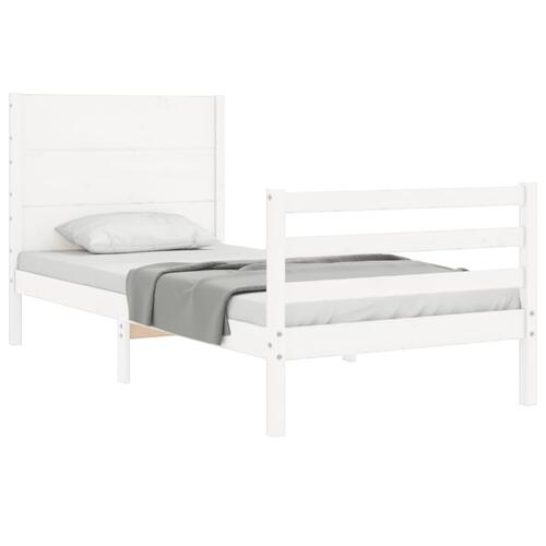 Sengeramme med sengegavl 100x200 cm massivt træ hvid