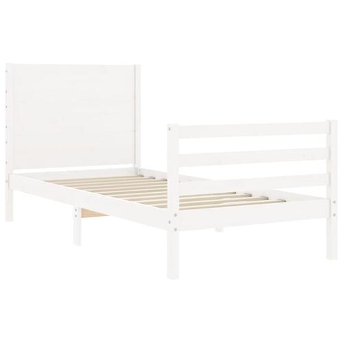 Sengeramme med sengegavl 100x200 cm massivt træ hvid