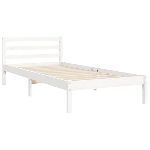 Sengeramme med sengegavl 100x200 cm massivt træ hvid