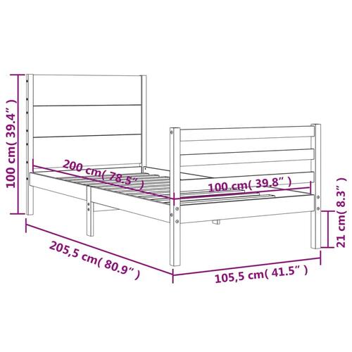 Sengeramme med sengegavl 100x200 cm massivt træ hvid