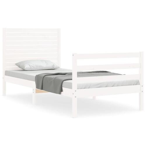Sengeramme med sengegavl 100x200 cm massivt træ hvid
