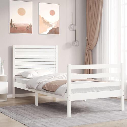 Sengeramme med sengegavl 100x200 cm massivt træ hvid