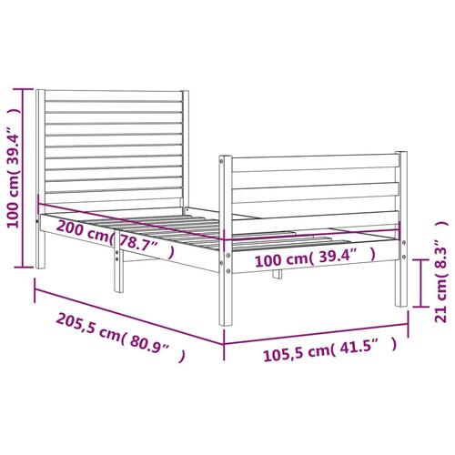 Sengeramme med sengegavl 100x200 cm massivt træ hvid