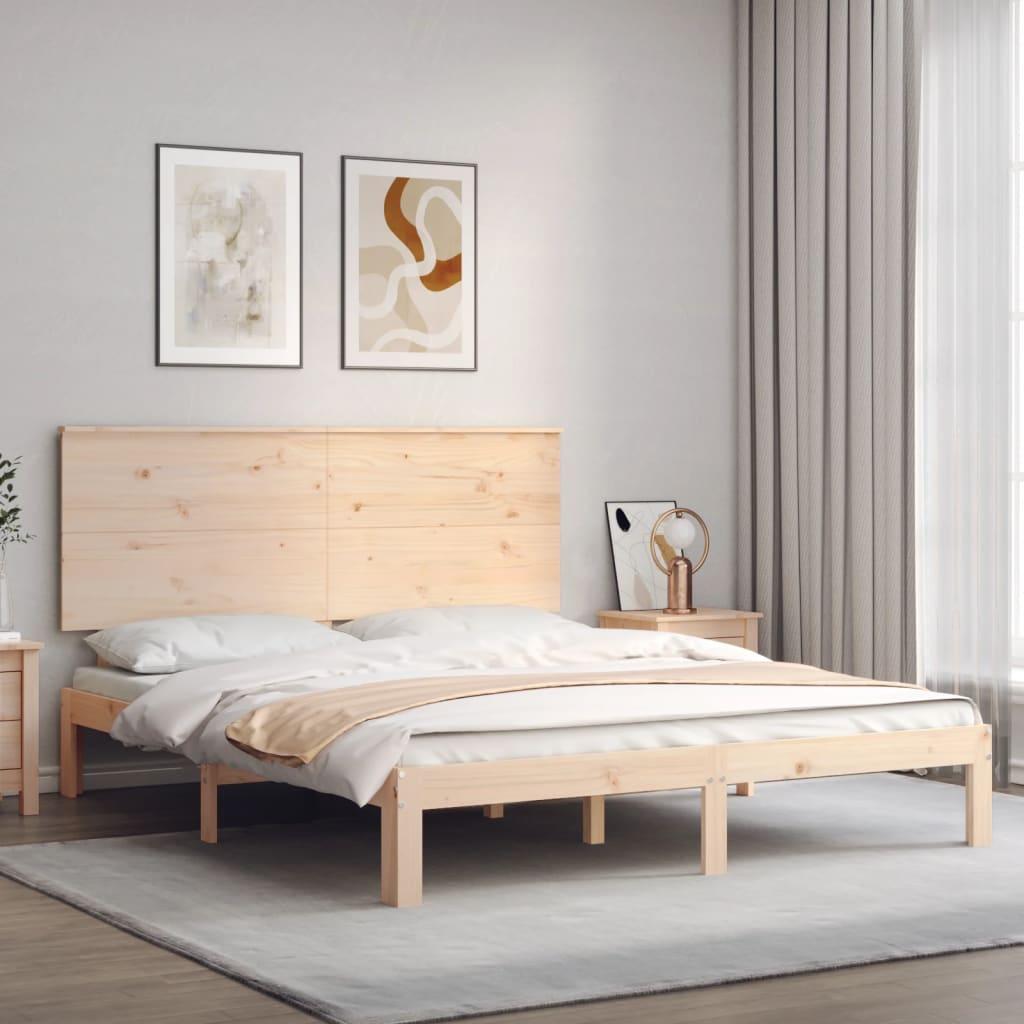 Sengeramme med sengegavl kingsize massivt træ