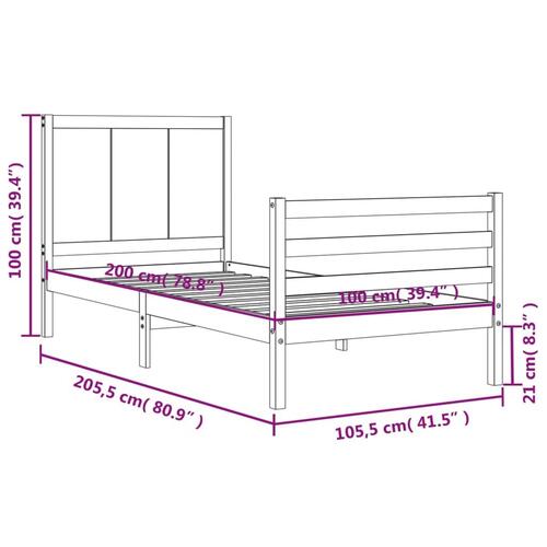 Sengeramme med sengegavl 100x200 cm massivt træ