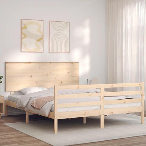 Sengeramme med sengegavl kingsize massivt træ