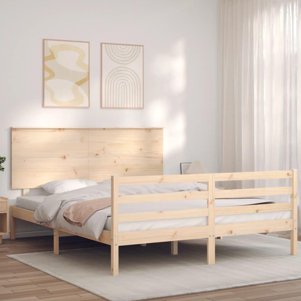 Sengeramme med sengegavl kingsize massivt træ