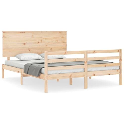 Sengeramme med sengegavl kingsize massivt træ