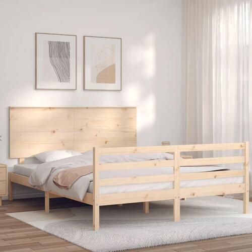 Sengeramme med sengegavl kingsize massivt træ