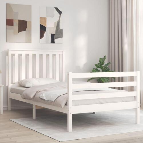 Sengeramme med sengegavl 100x200 cm massivt træ hvid