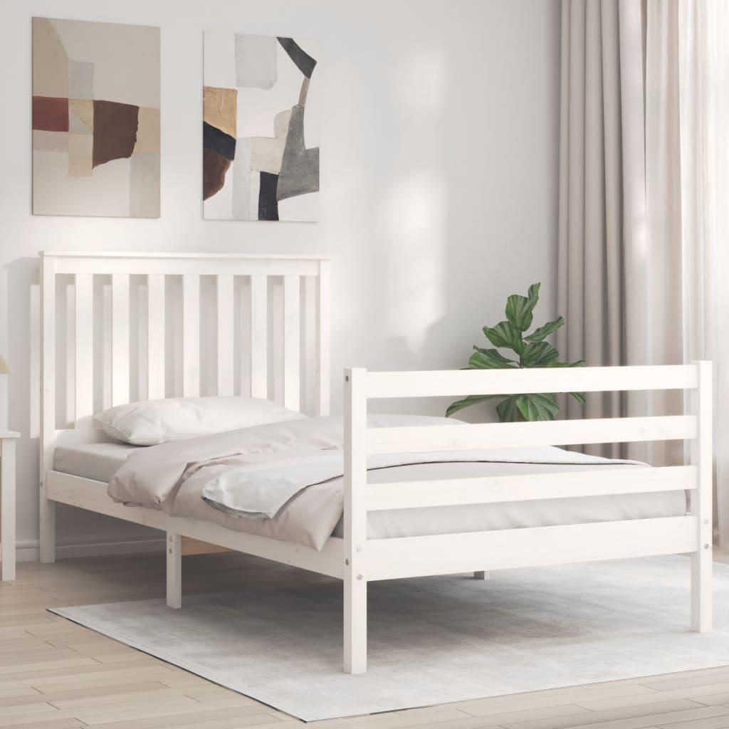 Sengeramme med sengegavl 100x200 cm massivt træ hvid