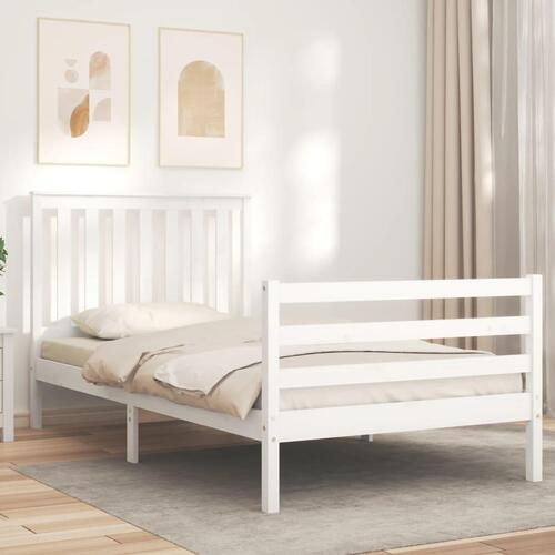 Sengeramme med sengegavl 100x200 cm massivt træ hvid