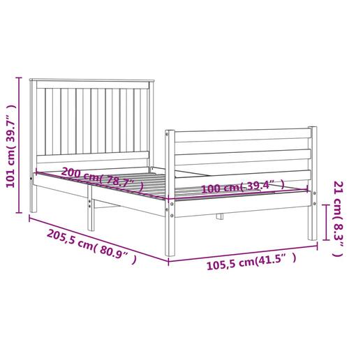 Sengeramme med sengegavl 100x200 cm massivt træ hvid
