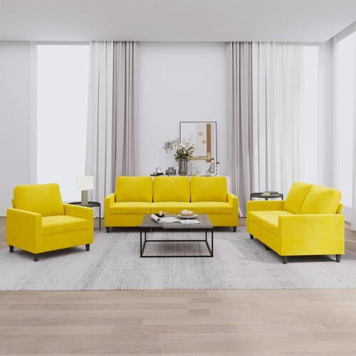 3 personers sofa med hynder velour gul