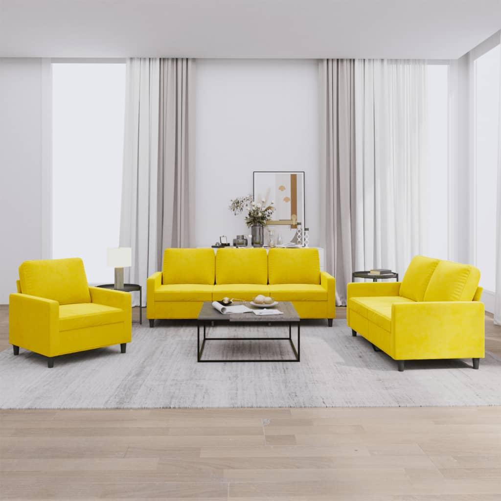 3 personers sofa med hynder velour gul
