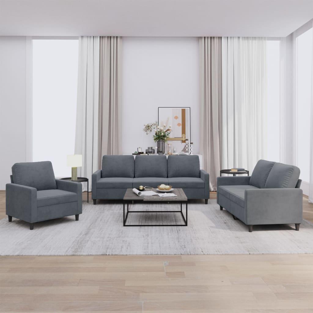3 personers sofa med hynder velour mørkegrå
