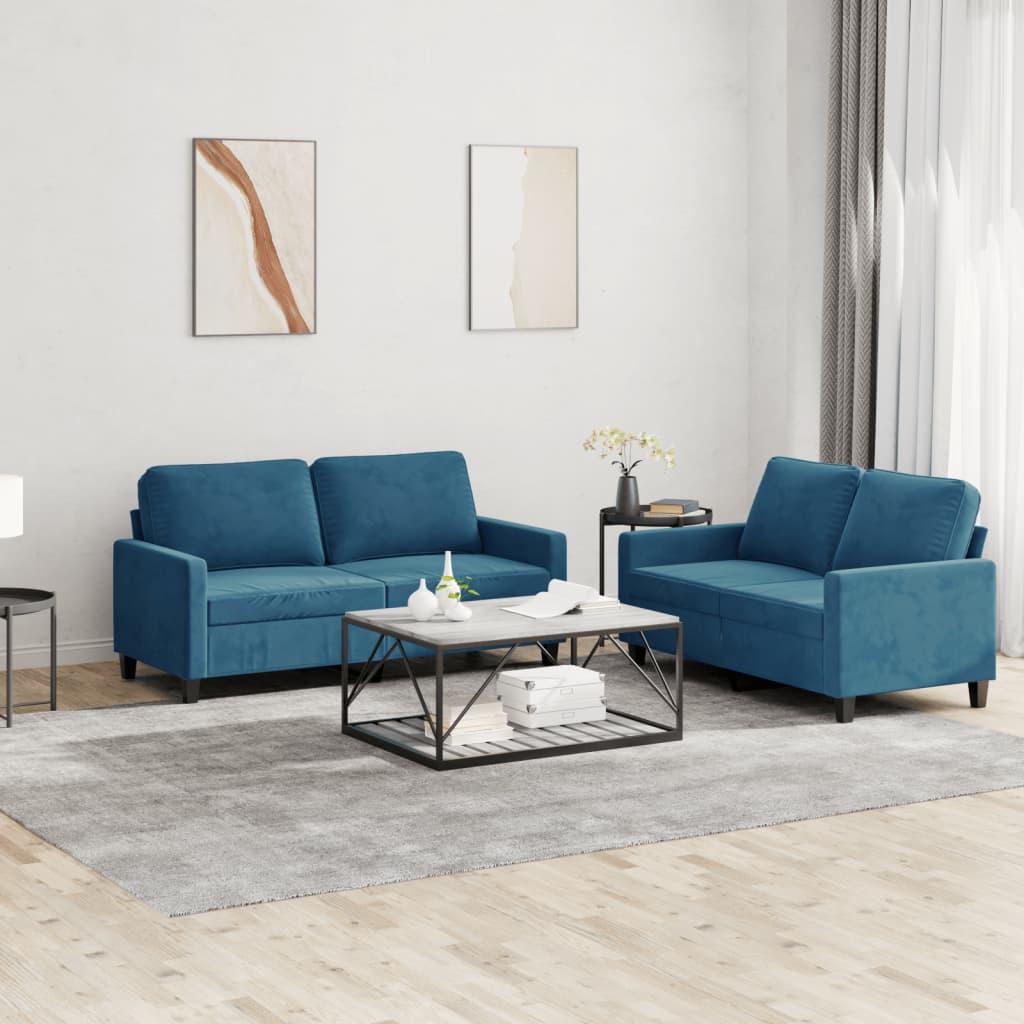 2 personers sofa med hynder velour blå