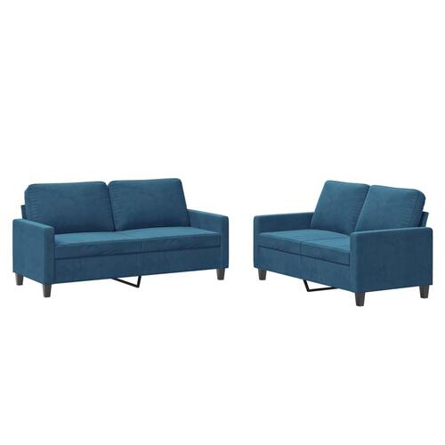 2 personers sofa med hynder velour blå