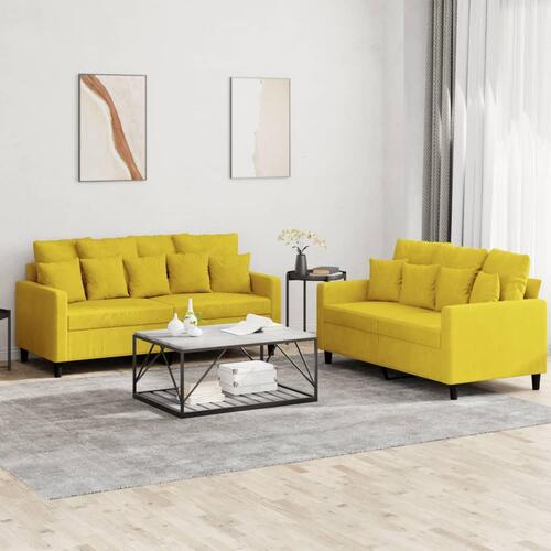 2 personers sofa med hynder velour gul