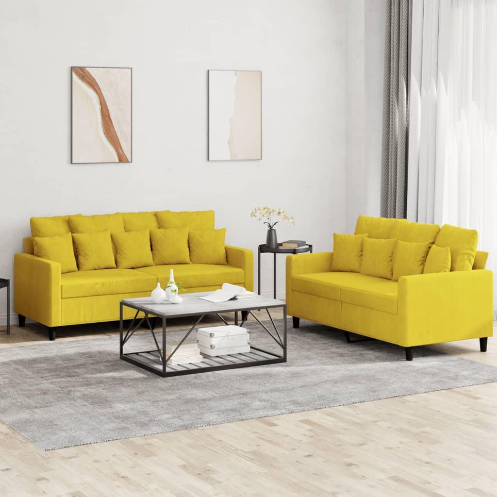 2 personers sofa med hynder velour gul